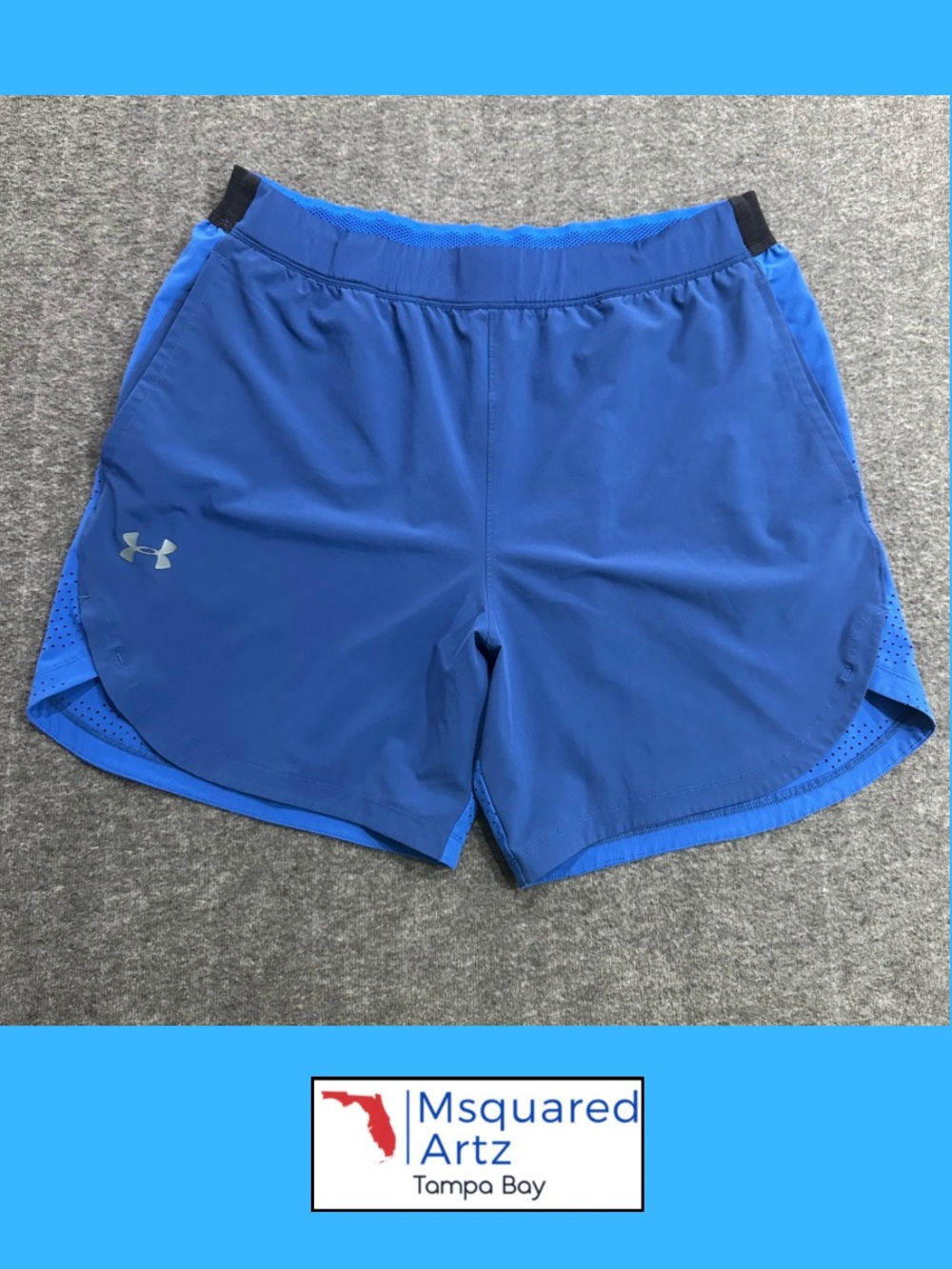 Under Armour HeatGear Men's Blue Running Shorts XL Drawstring Zip Pocket